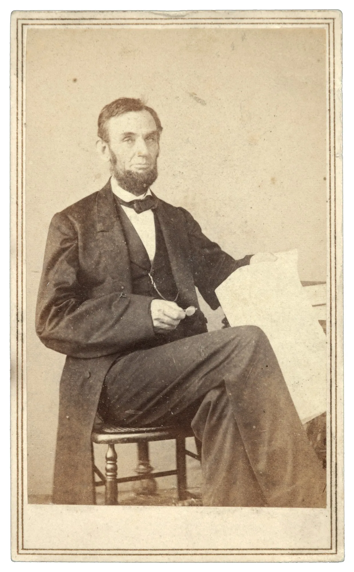 Alexander Gardner carte de visite of Abraham Lincoln dating to 1863, estimated at $700-$1,000 at PBA Galleries.