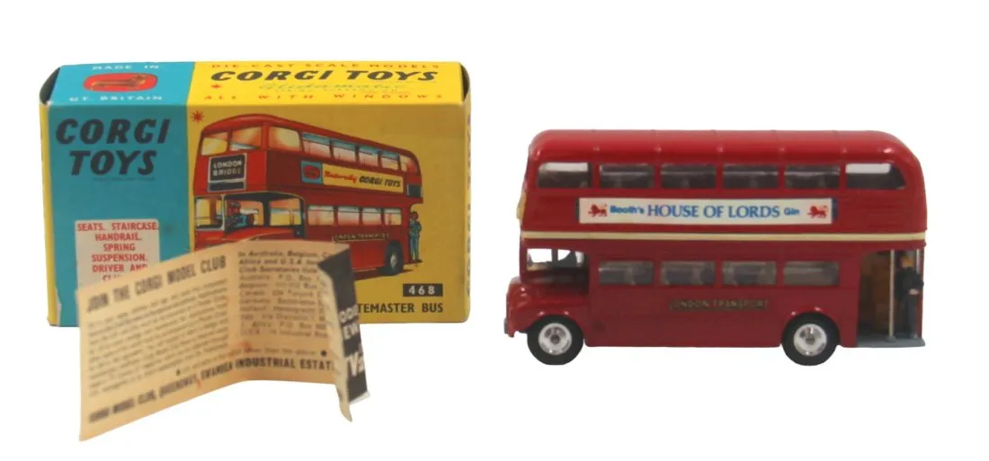Corgi 468 House of Lords Gin Routemaster bus, estimated at $700-$1,000 at Weiss.
