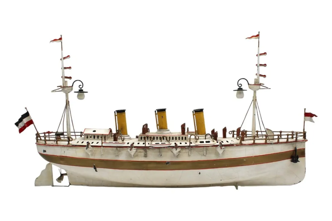 Ernst Plank Aviso live steam gun ship toy, estimated at $20,000-$50,000 at Weiss.