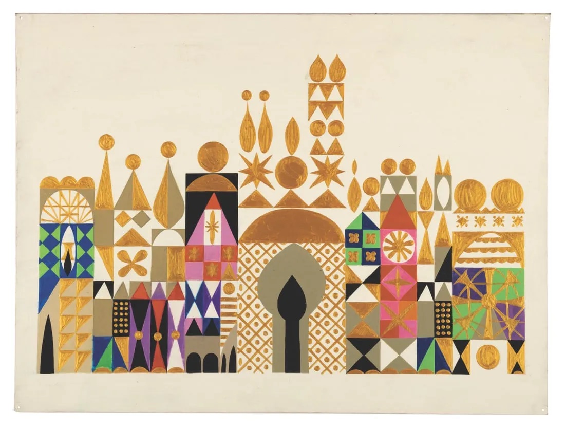 Mary Blair concept painting for the It's A Small World attraction at Disneyland, estimated at $20,000-$25,000 at Van Eaton.