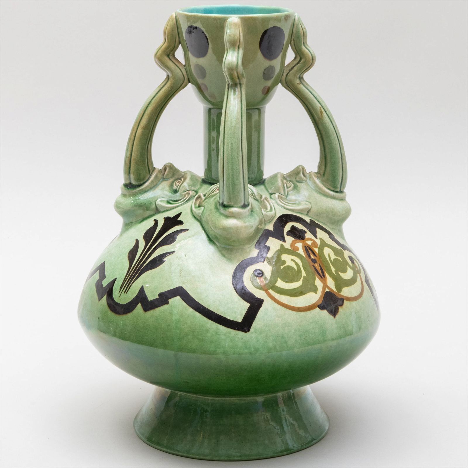 Grotesque vase designed by Christopher Dresser for William Ault Pottery, estimated at $1,000-$1,500 at Stair Galleries.
