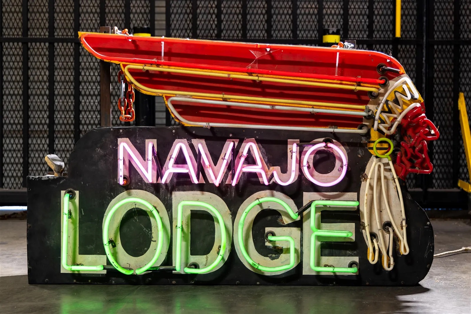 Navajo Lodge neon sign, estimated at $10-$100,000 at Abell.