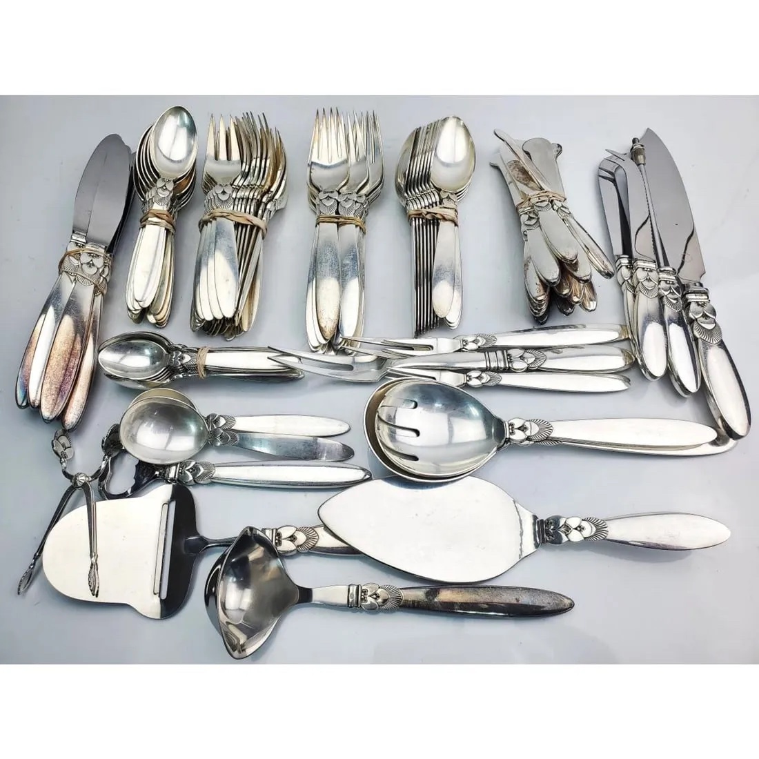 Georg Jensen Denmark Cactus sterling silverware set, estimated at $4,000-$6,000 at World Auction Gallery.