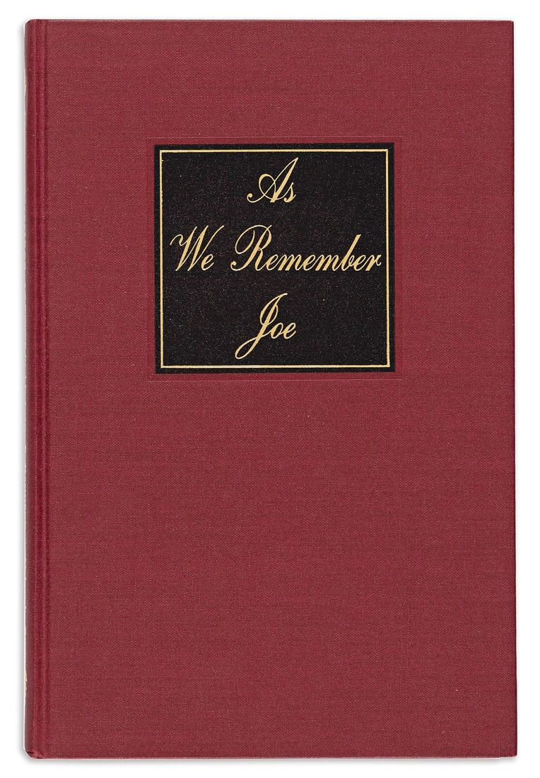 May 1945 presentation first edition of ‘As We Remember Joe’ signed by John F. Kennedy, estimated at $15,000-$25,000 at Swann Galleries.