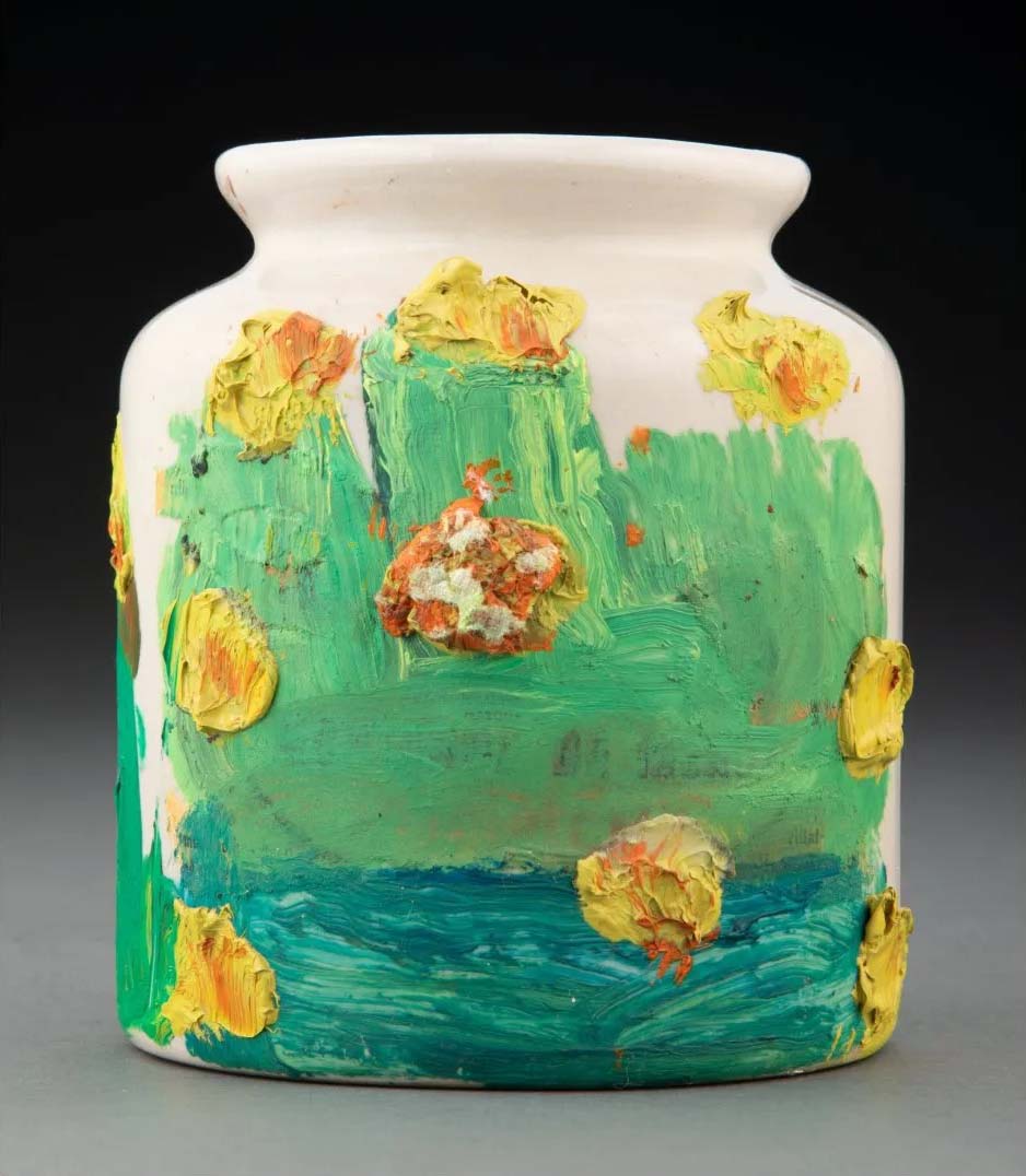 Clementine Hunter, 'Mustard Jar with Flowers', estimated at $3,000-$5,000 at Heritage.