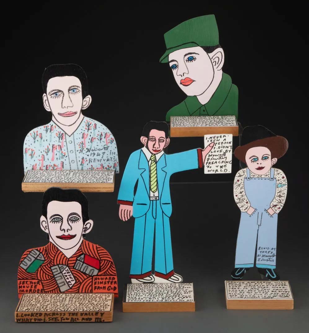 Howard Finster group of five cutout figures, estimated at $2,000-$3,000 at Heritage.
