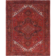 Zoroastrian Heriz hand-knotted wool and cotton rug, made in Iran and dominated by firey and brick reds, estimated at $3,500-$4,000 at Jasper52.