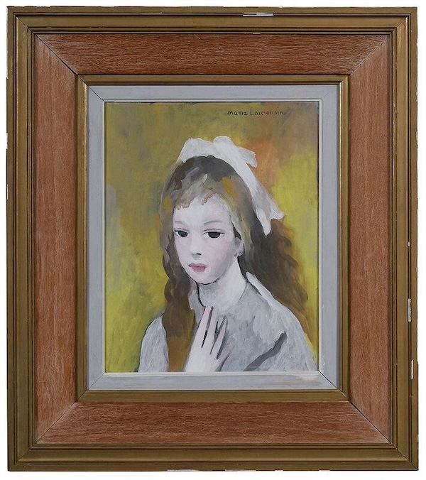 A powerful, untitled Marie Laurencin portrait, shown in its frame. It achieved $30,000 plus the buyer’s premium in December 2020. Image courtesy of Brunk Auctions and LiveAuctioneers.