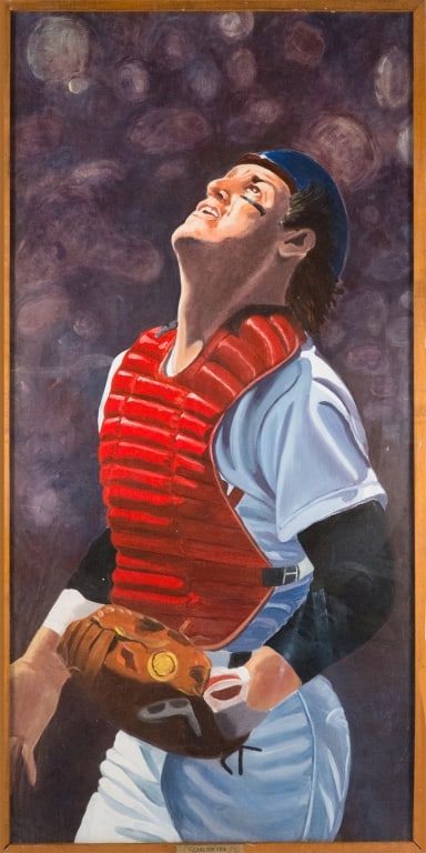 Monumental portrait of Red Sox player Carlton Fisk, which hung in McCoy Stadium in Pawtucket, Rhode Island, estimated at $2,000-$3,000 at Bruneau & Co.
