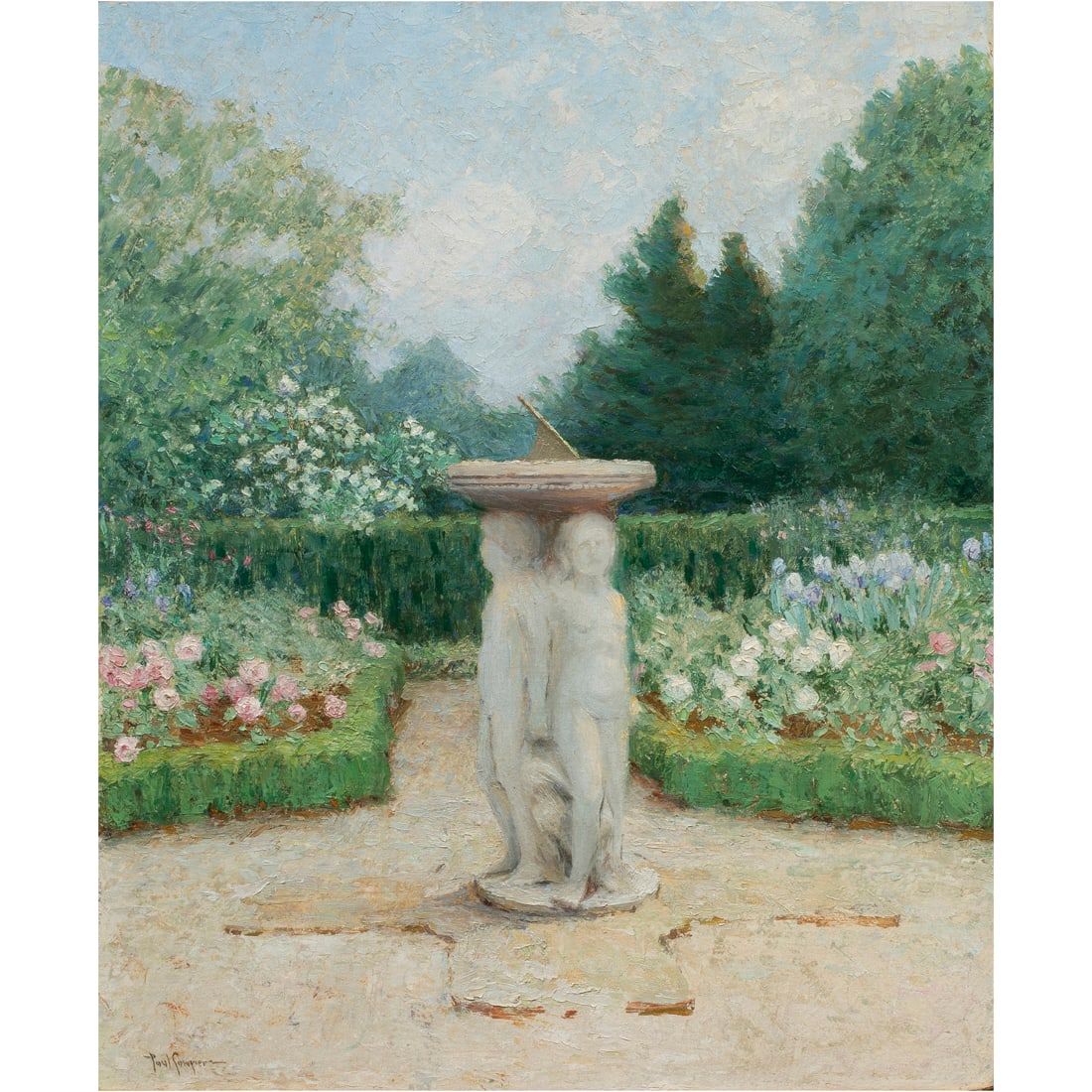 Paul Sawyier, ‘Fountain and Rose Garden,’ which hammered for $22,000 and sold for $28,820 with buyer’s premium at Clars Auction Gallery.