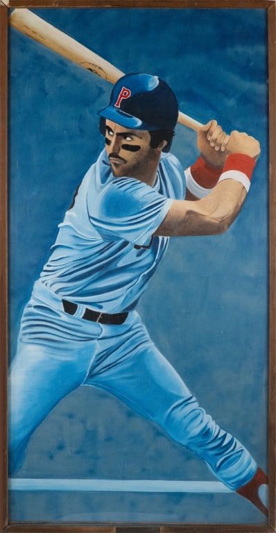 Monumental portrait of Red Sox player Fred Lynn, which hung in McCoy Stadium in Pawtucket, Rhode Island, estimated at $2,000-$3,000 at Bruneau & Co.