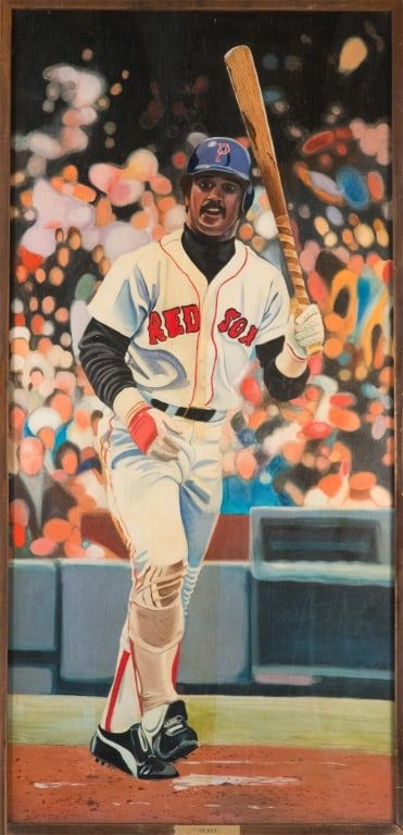 Monumental portrait of Red Sox player Jim Rice, which hung in McCoy Stadium in Pawtucket, Rhode Island, estimated at $2,000-$3,000 at Bruneau & Co.