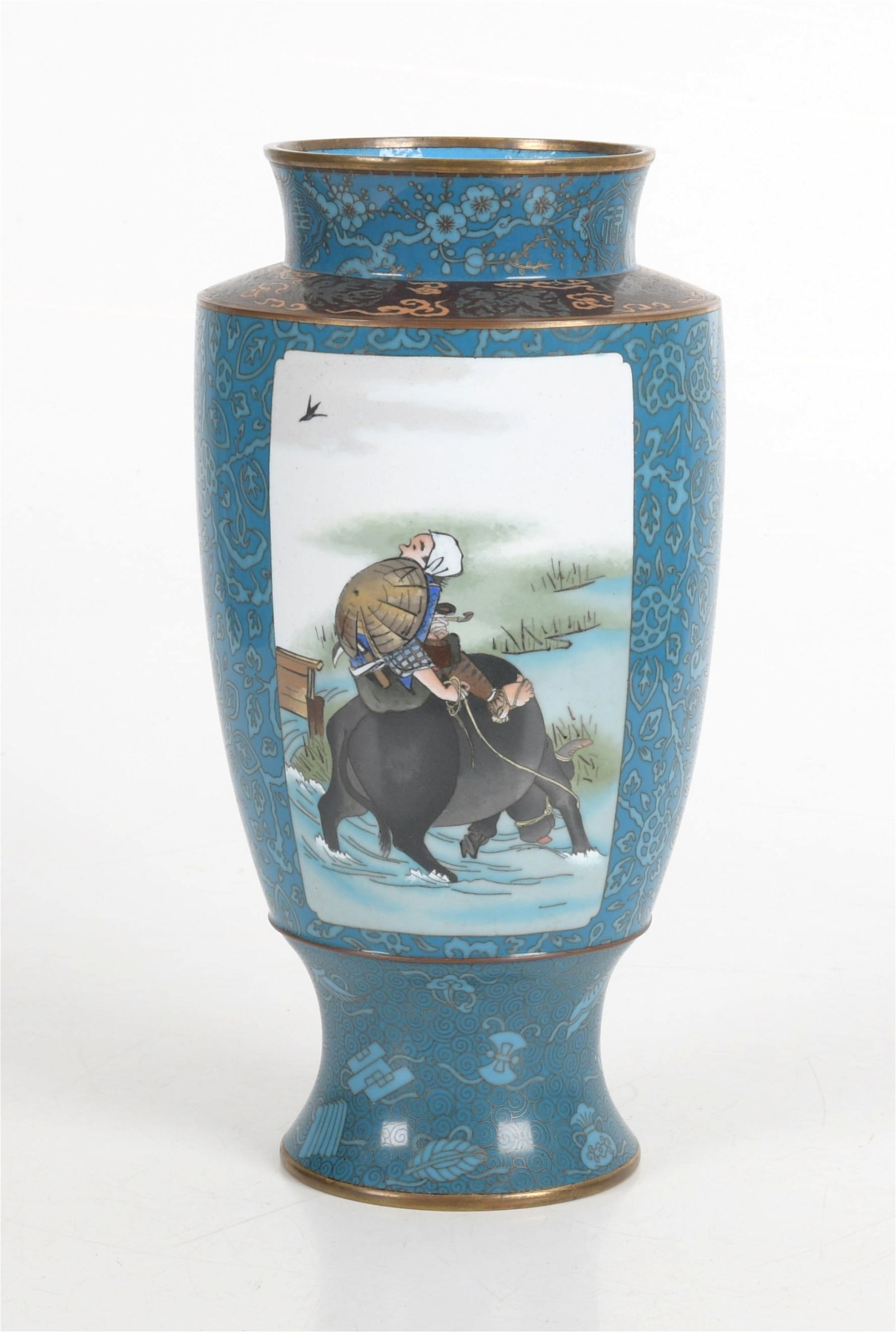 Japanese cloisonné vase with narrative decoration, which hammered for $33,000 and sold for $41,250 with buyer’s premium at Locati LLC.