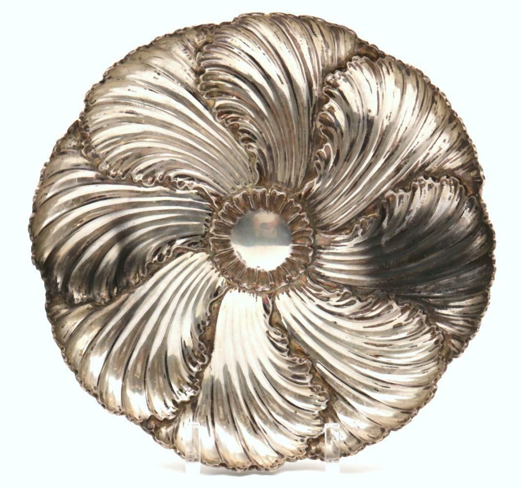 Tiffany & Co. eight-well silver oyster plate with Portuguese hallmarks, estimated at $500-$1,000 at Market Auctions.