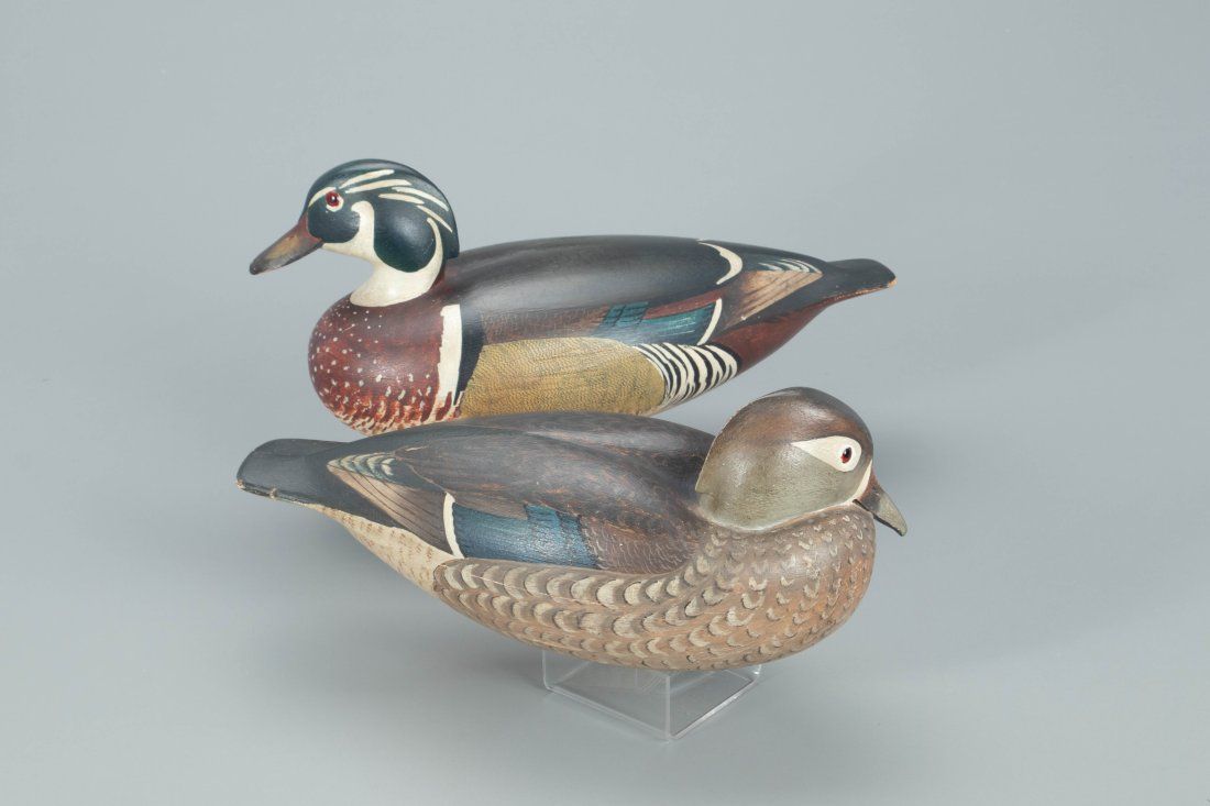 Another angle on Charles E. ‘Shang’ Wheeler’s Rockefeller wood duck decoy pair, which achieved $180,000 plus the buyer’s premium in March 2022. Image courtesy of Copley Fine Art Auctions and LiveAuctioneers.