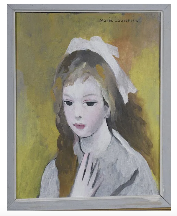 A signature Marie Laurencin portrait, featuring the sitter gazing directly at the viewer with large and dark eyes, achieved $30,000 plus the buyer’s premium in December 2020. Image courtesy of Brunk Auctions and LiveAuctioneers.