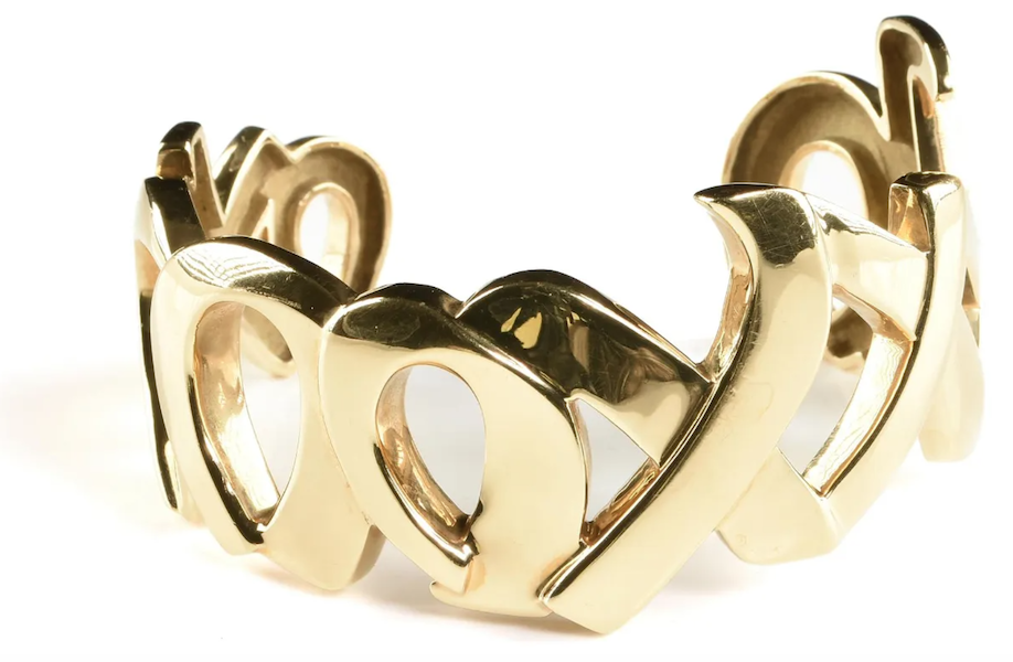 A Tiffany & Co. 18K gold Love and Kisses cuff bracelet designed by Paloma Picasso sold for $4,250 plus the buyer’s premium in October 2022. Image courtesy of Simpson Galleries, LLC and LiveAuctioneers.