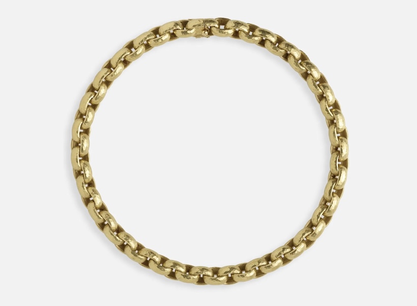 A Paloma Picasso hammered gold necklace for Tiffany & Co. went for $10,000 plus the buyer’s premium in May 2020. Image courtesy of Rago Arts and Auction Center and LiveAuctioneers.