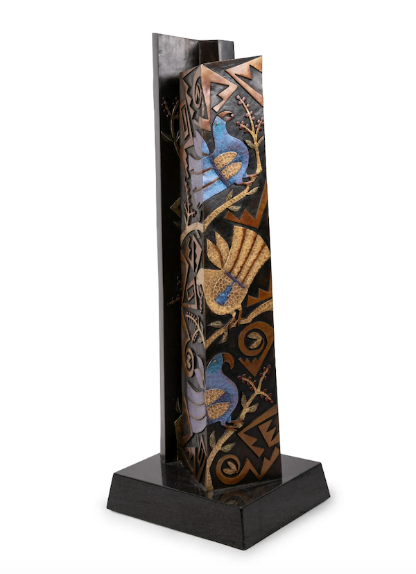 Harkening back to traditional motifs is this totem-style work by Tammy Garcia, ‘Mardi Gras,’ edition 8/18, which took $7,000 plus the buyer’s premium in May 2022. Image courtesy of Hindman and LiveAuctioneers.