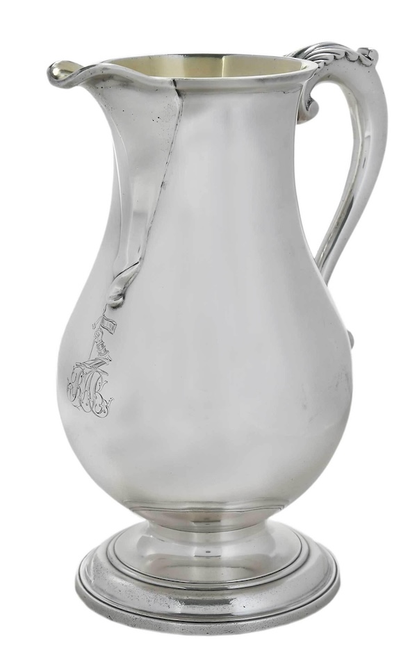 A large George III English silver pitcher by Hester Bateman, having a pear form, made $3,500 plus the buyer’s premium in May 2022. Image courtesy of Brunk Auctions and LiveAuctioneers.