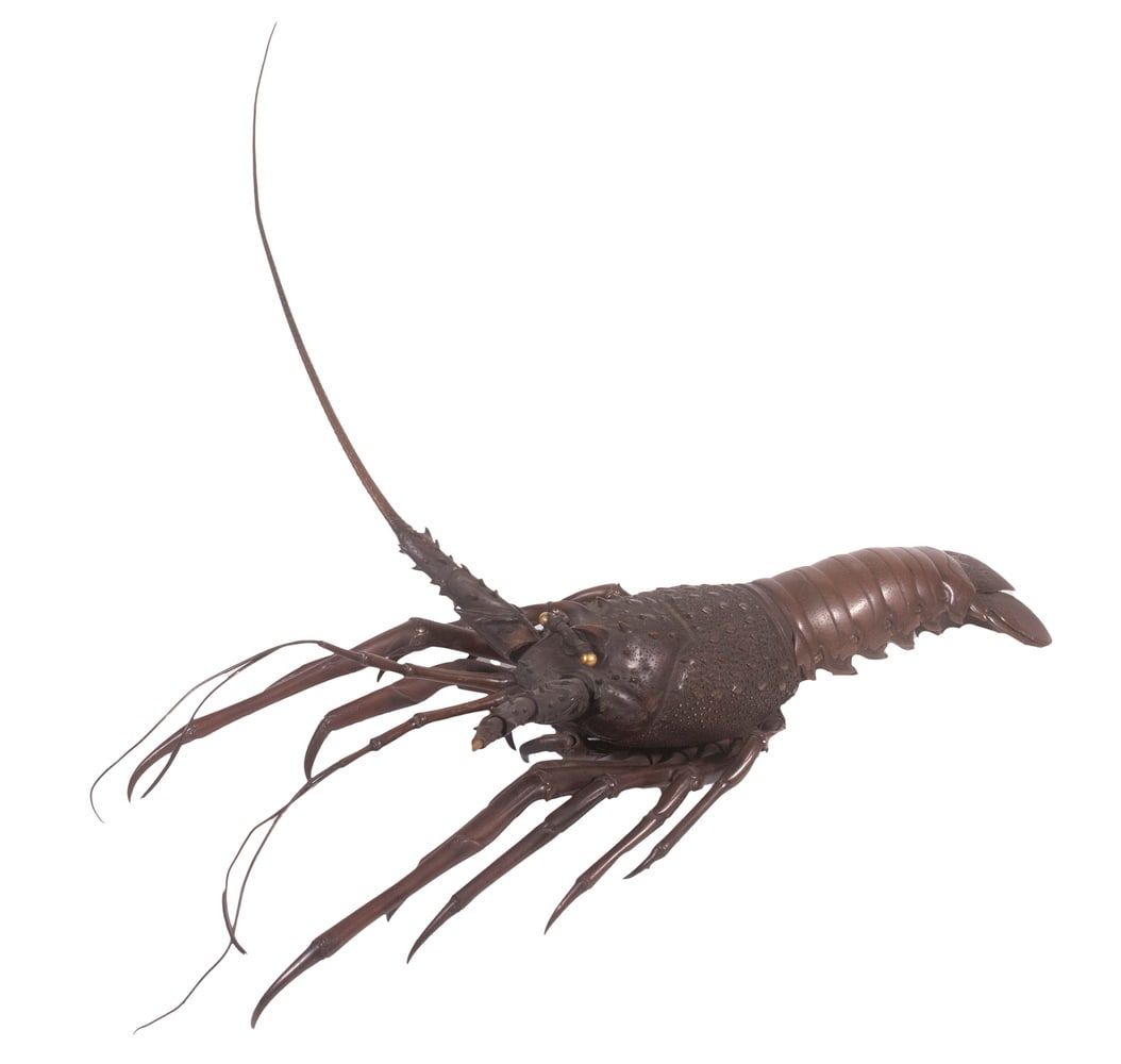 Meiji-period bronze model of a lobster, which sold for $7,500 at Thomaston Place Auction Galleries.
