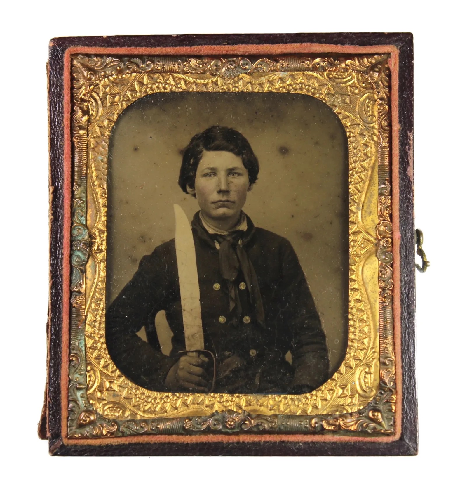 Ambrotype of school-aged Confederate wielding a Bowie knife, which sold for $16,000 ($19,680 with buyer’s premium) at Fleischer's.
