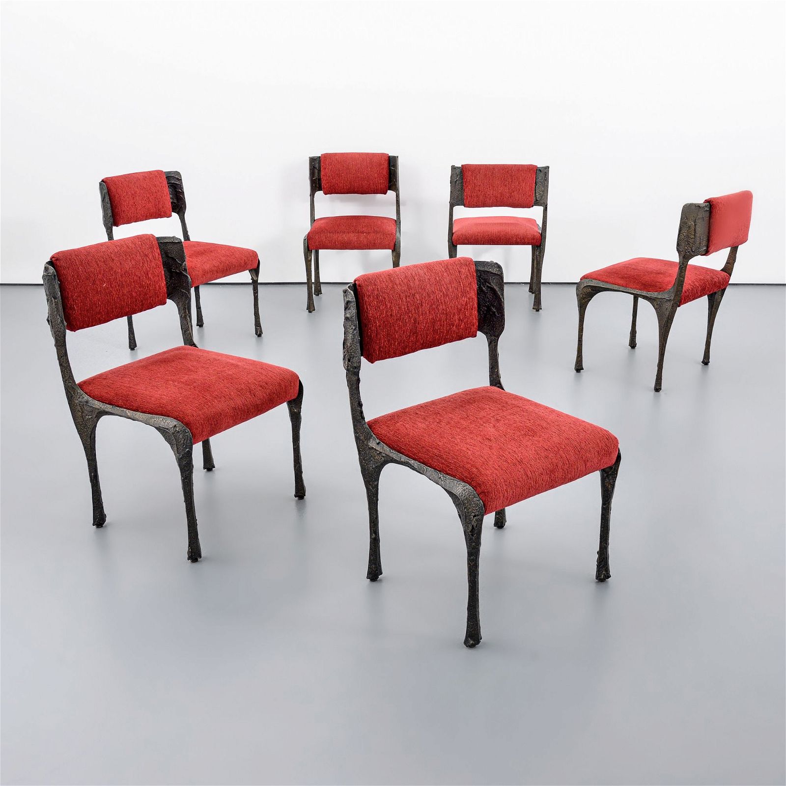 A set of six bronze sculpted side chairs by Paul Evans, dating to 1975, sold for $64,000 at Palm Beach Modern Auctions.