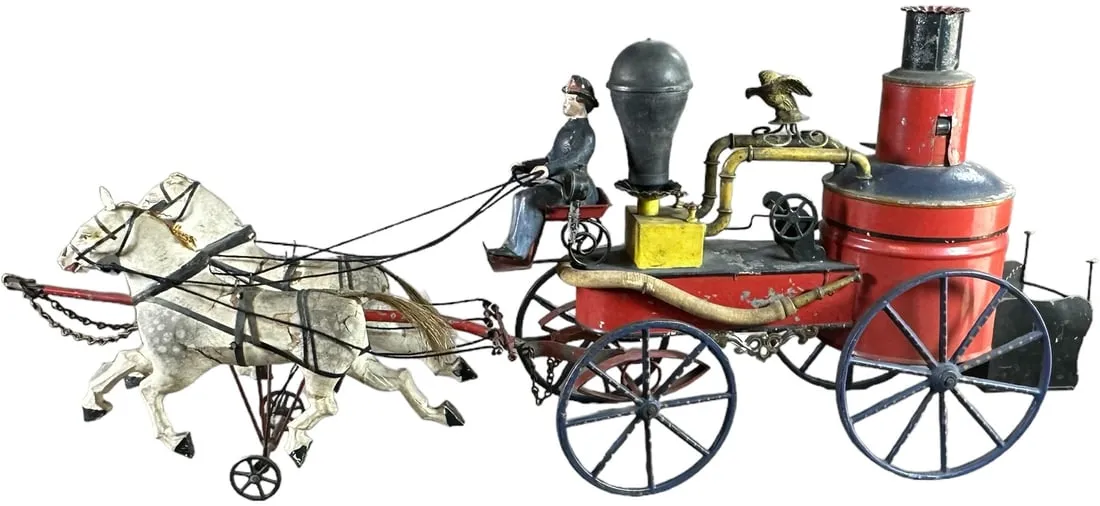 German horse-drawn fire pumper, estimated at $15,000-$25,000 at Bertoia.
