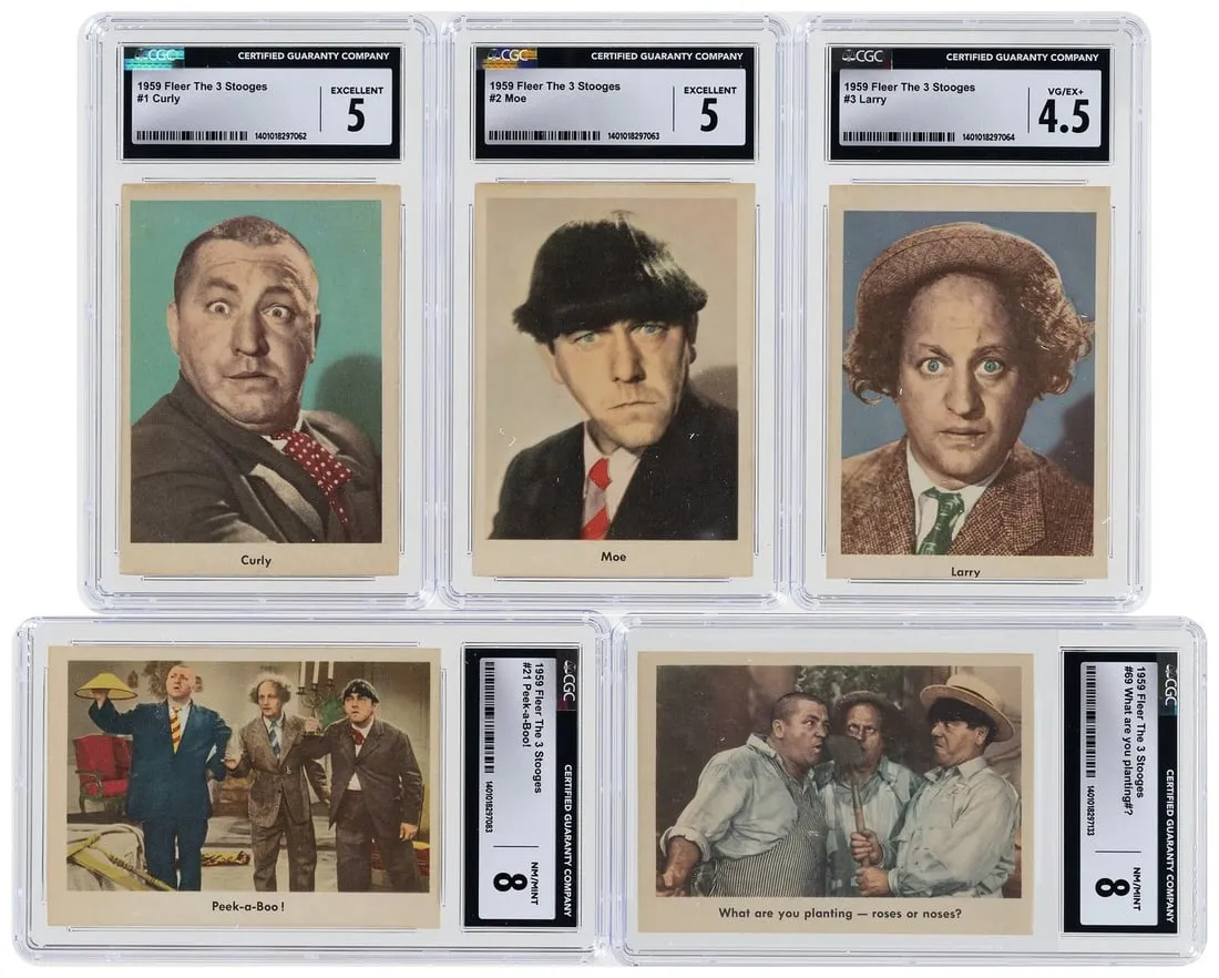 Complete 1959 Fleer Three Stooges trading card set, estimated at $10,000-$20,000 at Hake's.