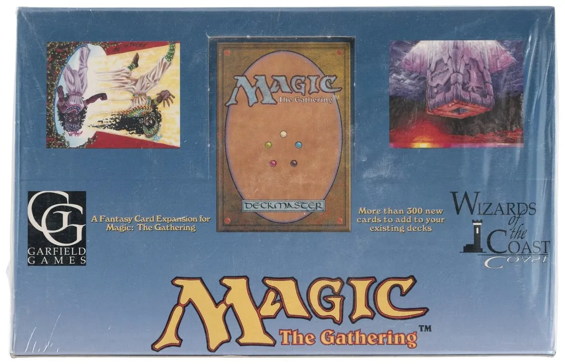 Sealed booster box from Wizards Of The Coast's 1994 Legends Edition, the third expansion set for Magic: The Gathering, estimated at $20,000-$35,000 at Hake's.