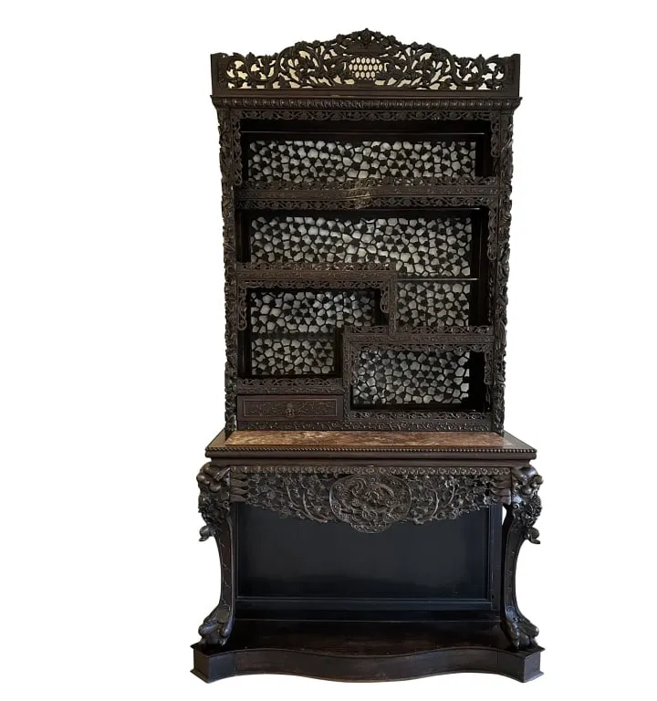 Carved Chinese marble top etagere, estimated at $3,000-$4,000 at Sterling.