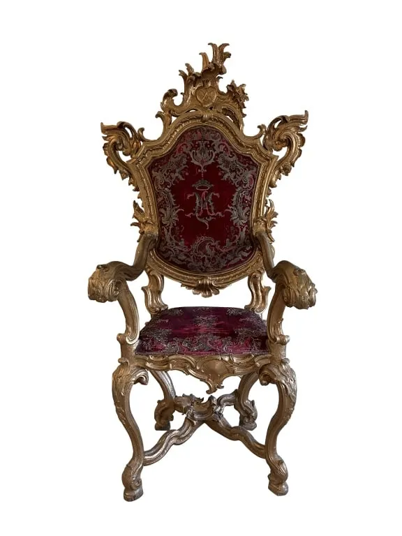 Italian carved and gilt rococo throne chair, estimated at $2,000-$3,000 at Sterling.