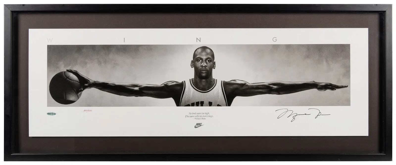 Michael Jordan-autographed 'Wings' Upper Deck framed print, estimated at $5,000-$7,000 at Potter & Potter.