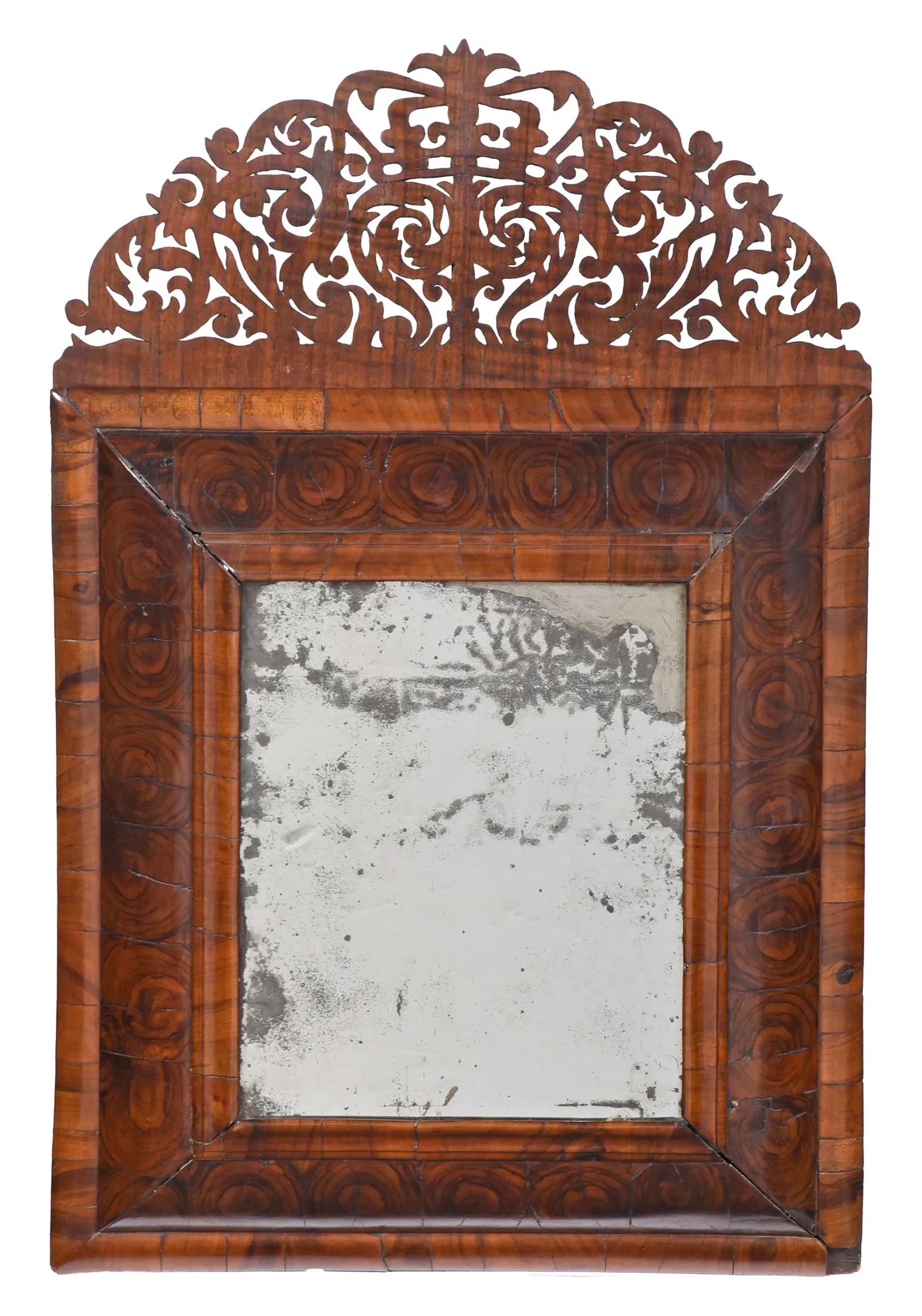 William and Mary scrollwork and oyster veneered mirror, estimated at $2,000-$3,000 at Brunk.