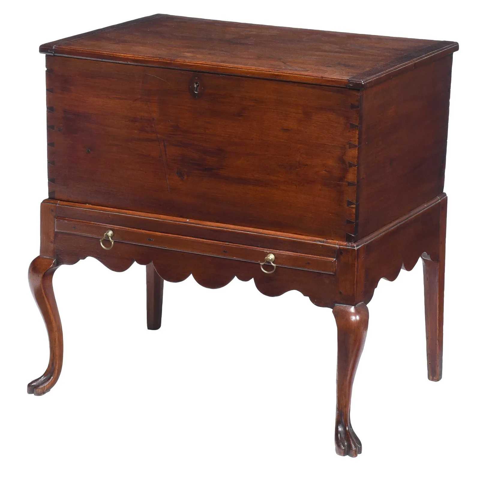 Virginia Chippandale walnut fitted cellaret, which sold for $95,000 ($121,600 with buyer’s premium) at Brunk.
