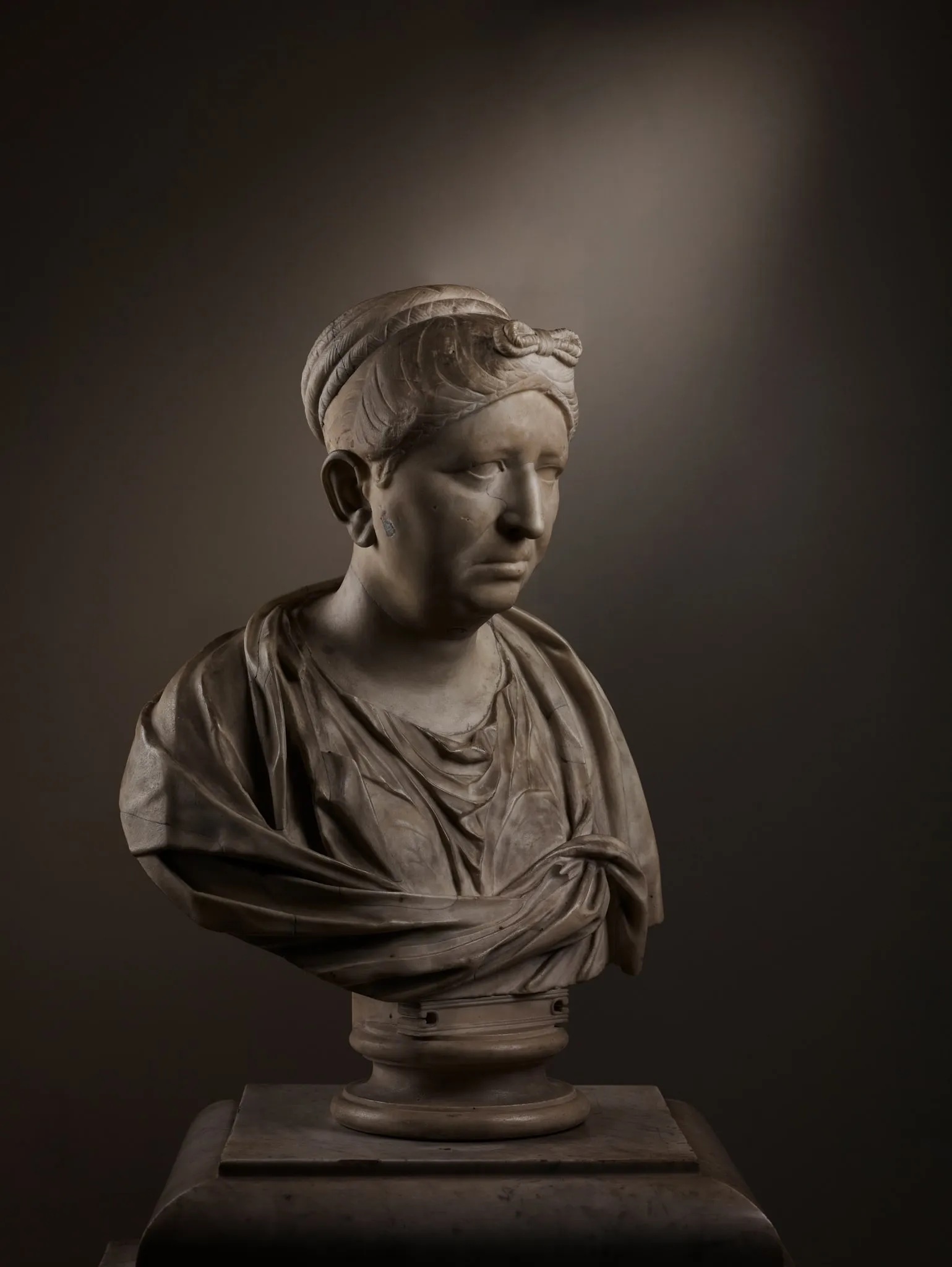 Roman Hadrianic marble bust of a lady, which hammered for £160,000 ($204,630) and sold for £209,600 ($265,470) with buyer’s premium at Lyon & Turnbull.