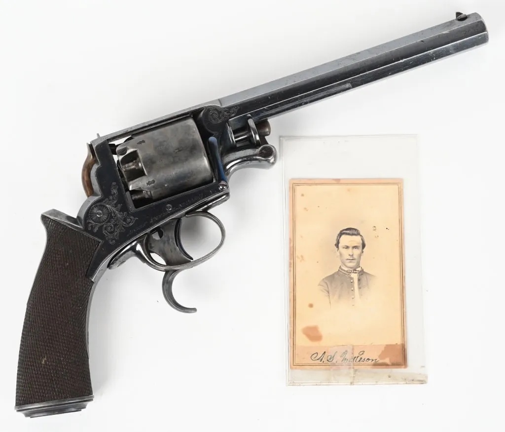 Tranter .44-caliber Double Action revolver owned by Confederate Lt. A. S. Matteson of Arkansas, estimated at $25,000-$35,000 at Milestone.