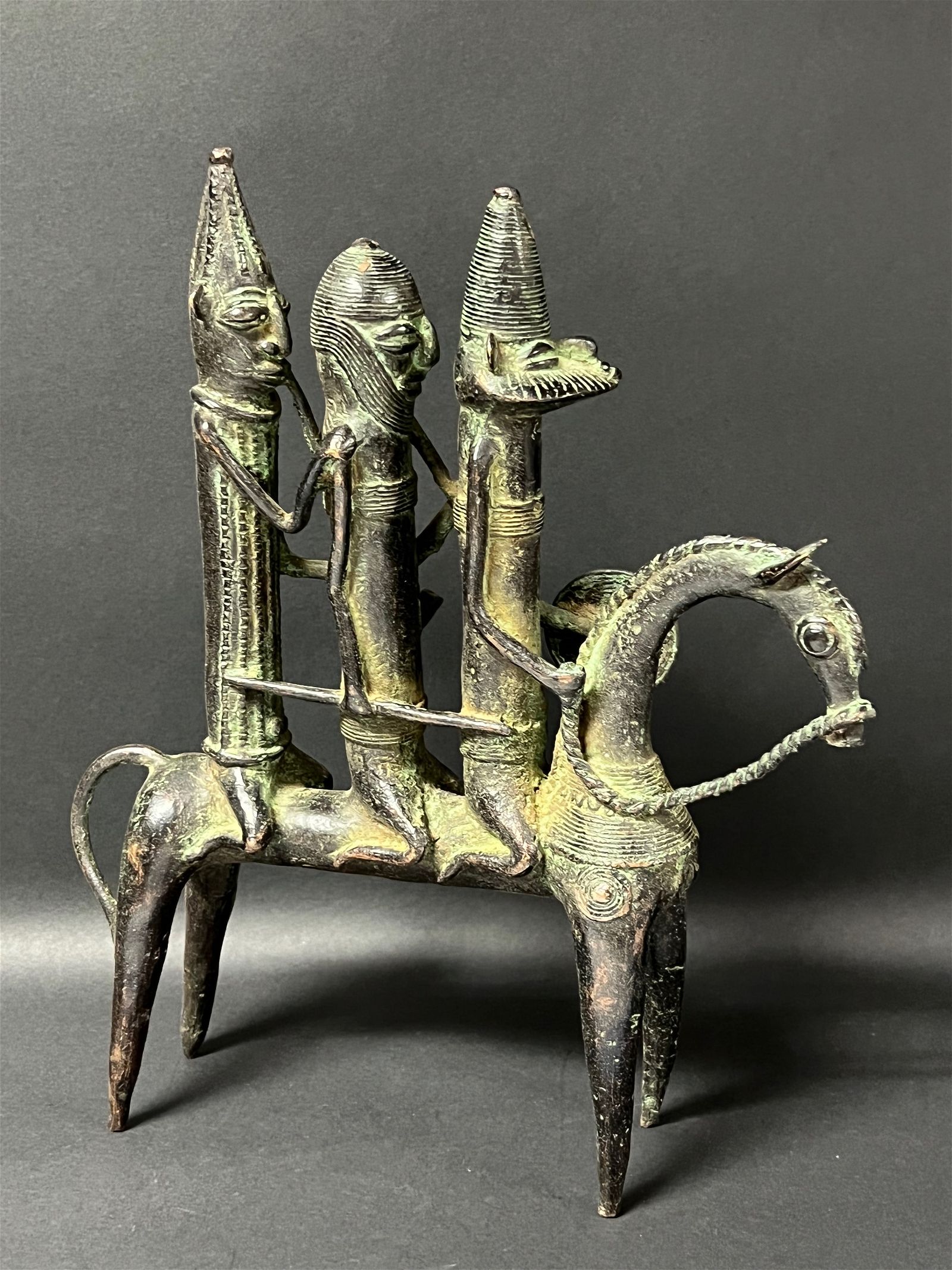 Late 20th-century bronze statue of Chad horse with riders, estimated at $1,500-$2,000 at Jasper52.