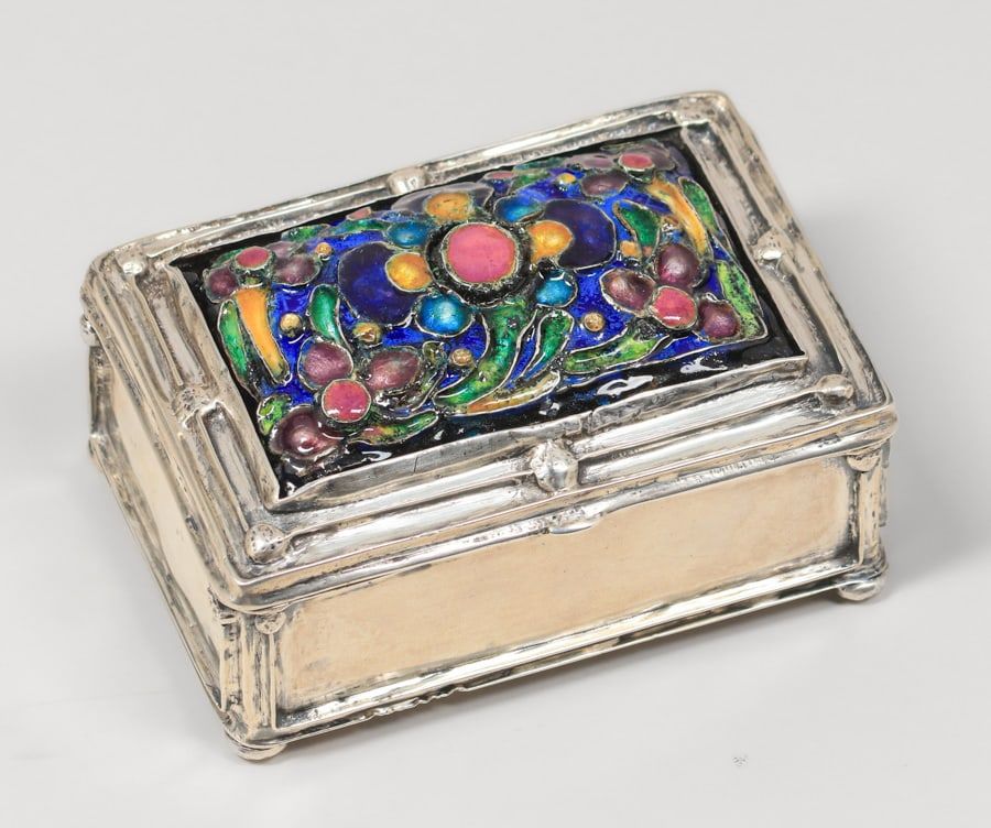 Silver and enamel box by Elizabeth Copeland, estimated at $15,000-$20,000 at California Historical Design.