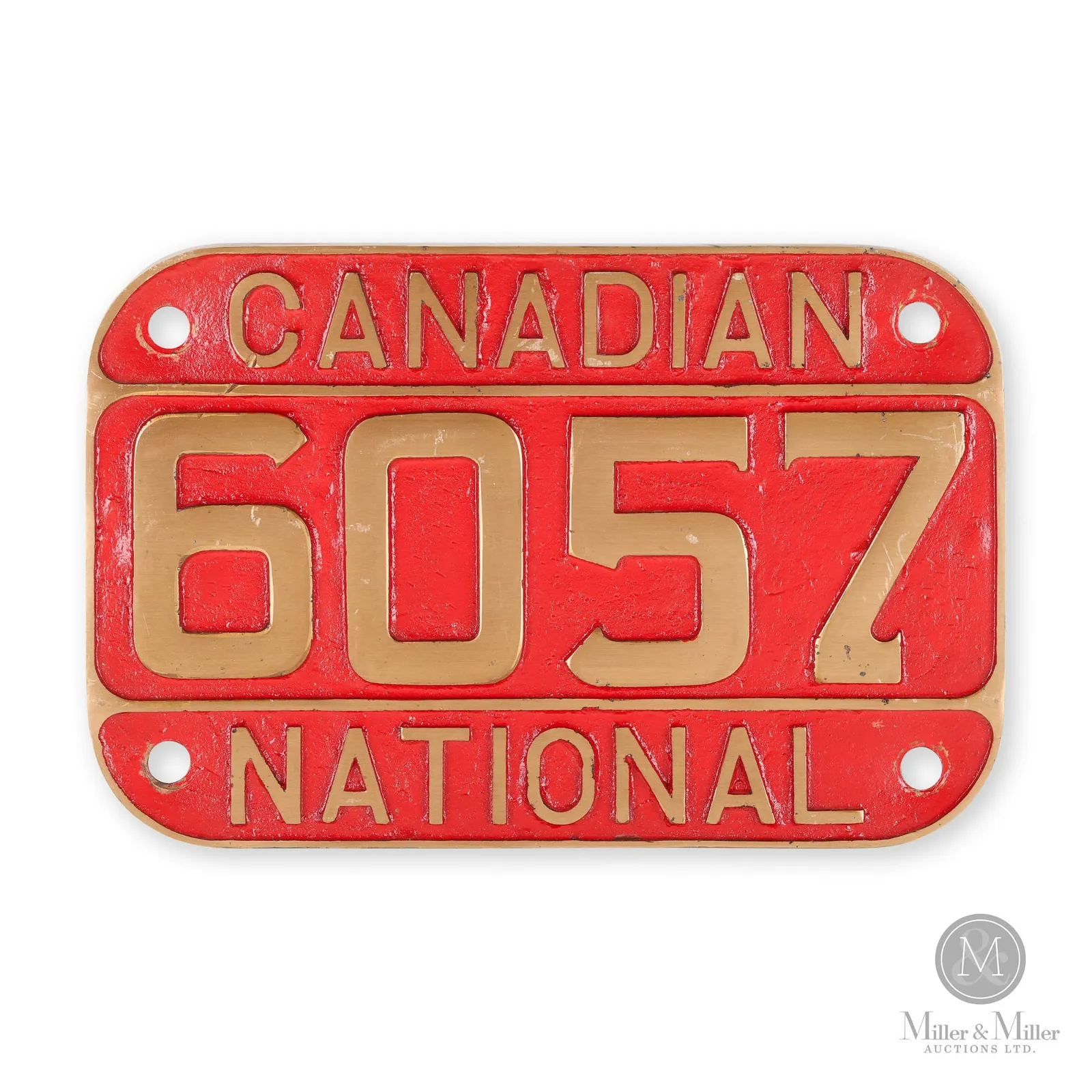 Canadian National Locomotive Mountain-type brass number plate, used during a 1939 Royal Train Ride, estimated at CA$5,000-$8,000 ($3,700-$5,925) at Miller & Miller.
