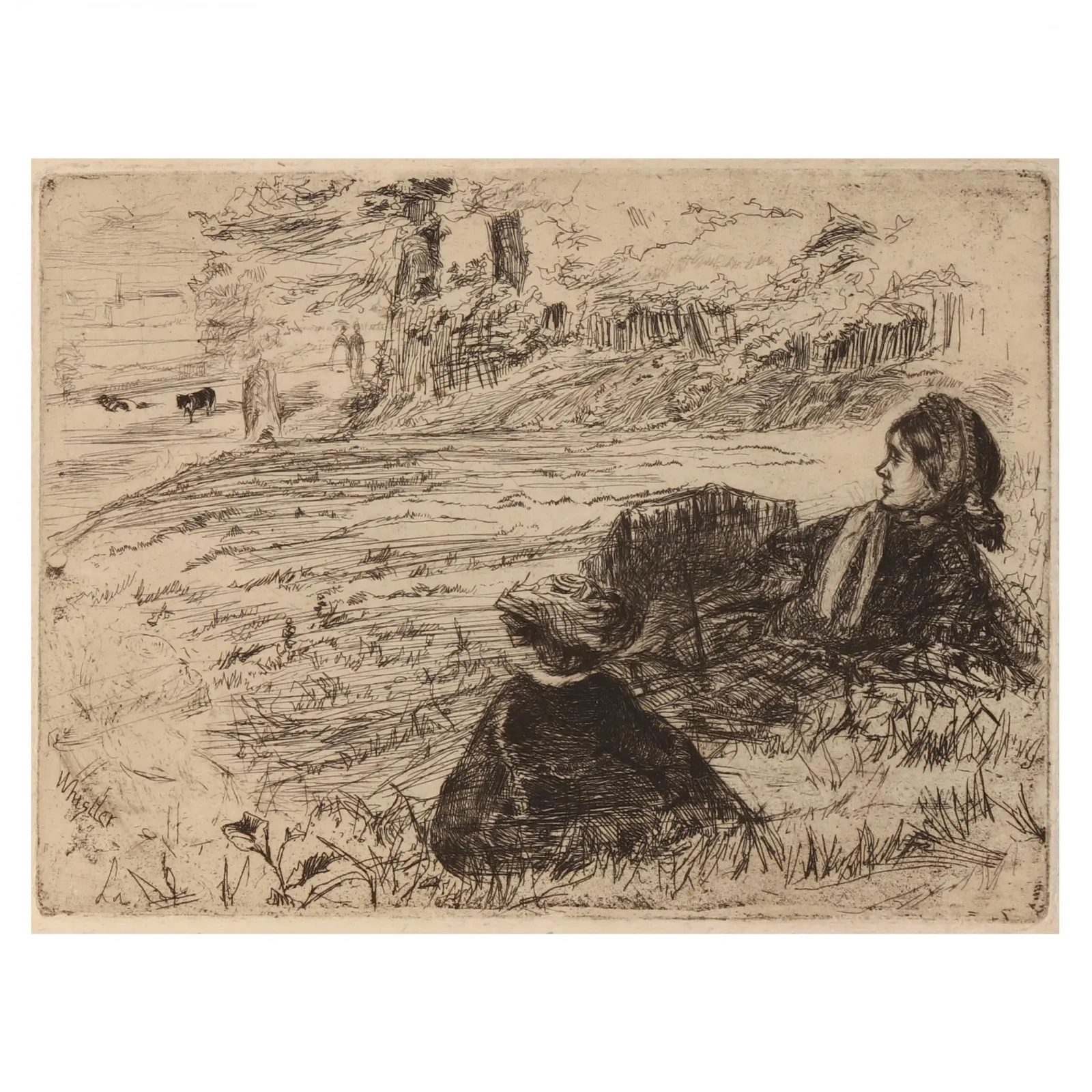 'Nursemaid and Child,' an 1859 etching and drypoint by James Abbott McNeill Whistler, estimated at $50-$25,000 at Leland Little.