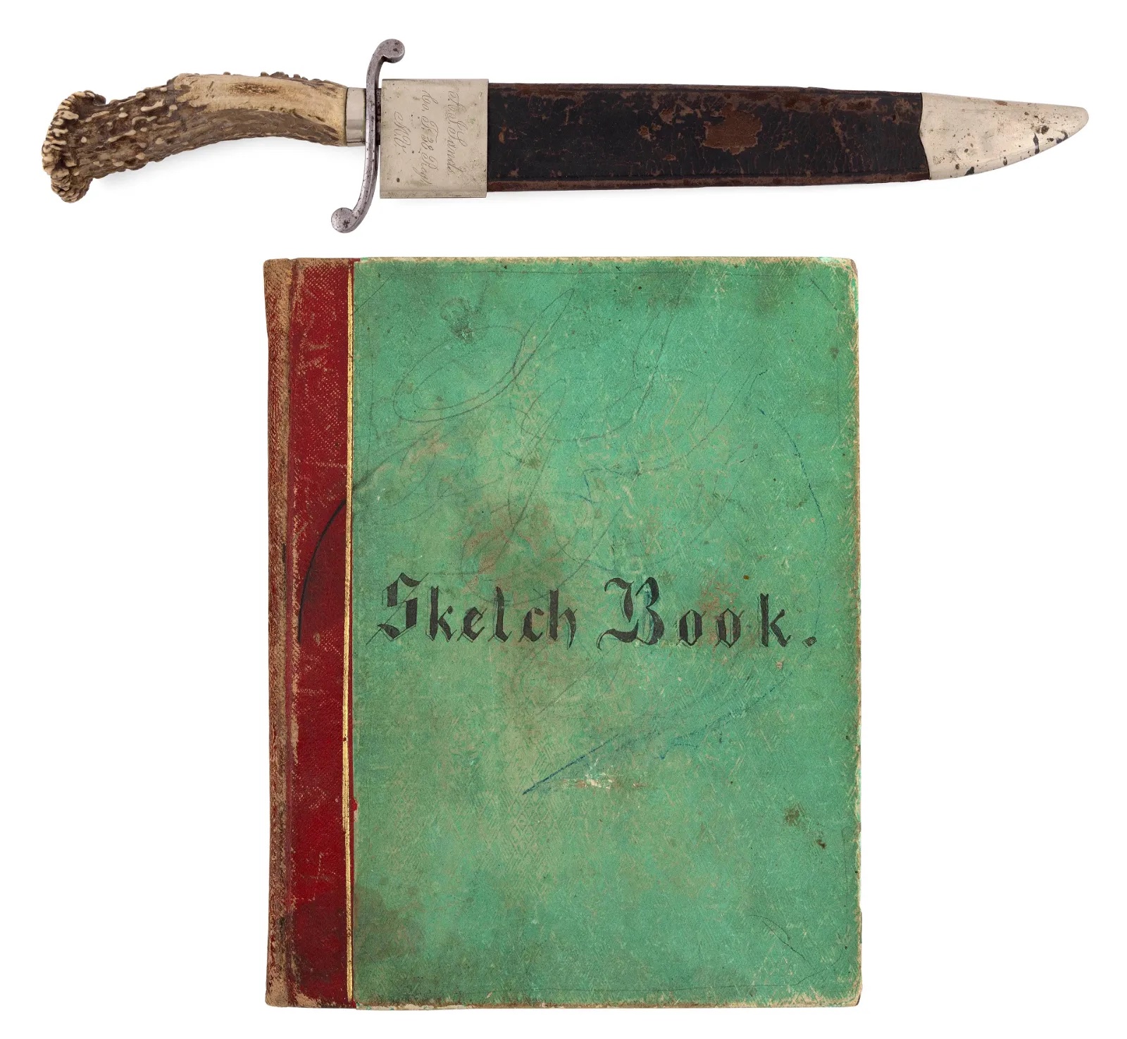 Hassam Brothers (Boston) Bowie knife and sketch book with Civil War illustrations, estimated at $12,000-$15,000 at Eldred's.