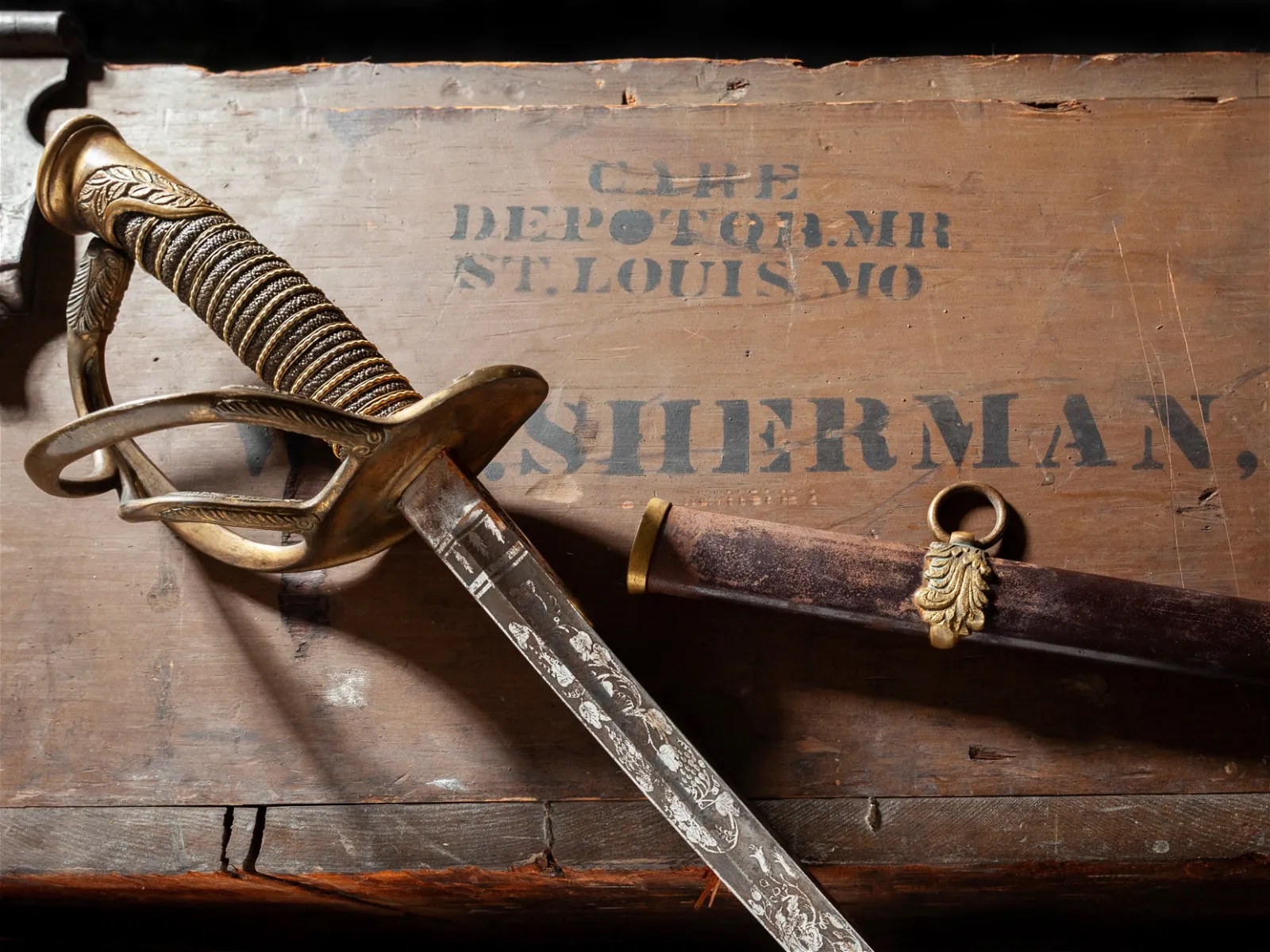 Gen. W. T. Sherman's battle-used sword and trunk, estimated at $40,000-$60,000 at Fleischer's.