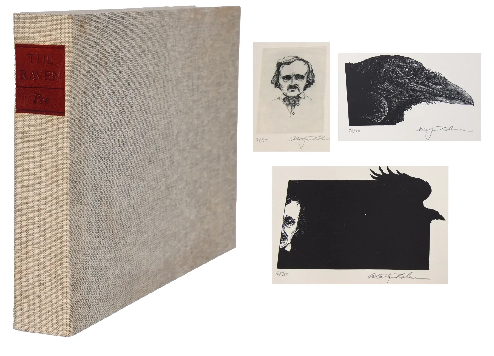'The Raven' by Edgar Allan Poe, with wood engravings and etchings by Alan James Robinson from an edition of 225 copies, estimated at $1,000-$2,000 at La Belle Epoque.