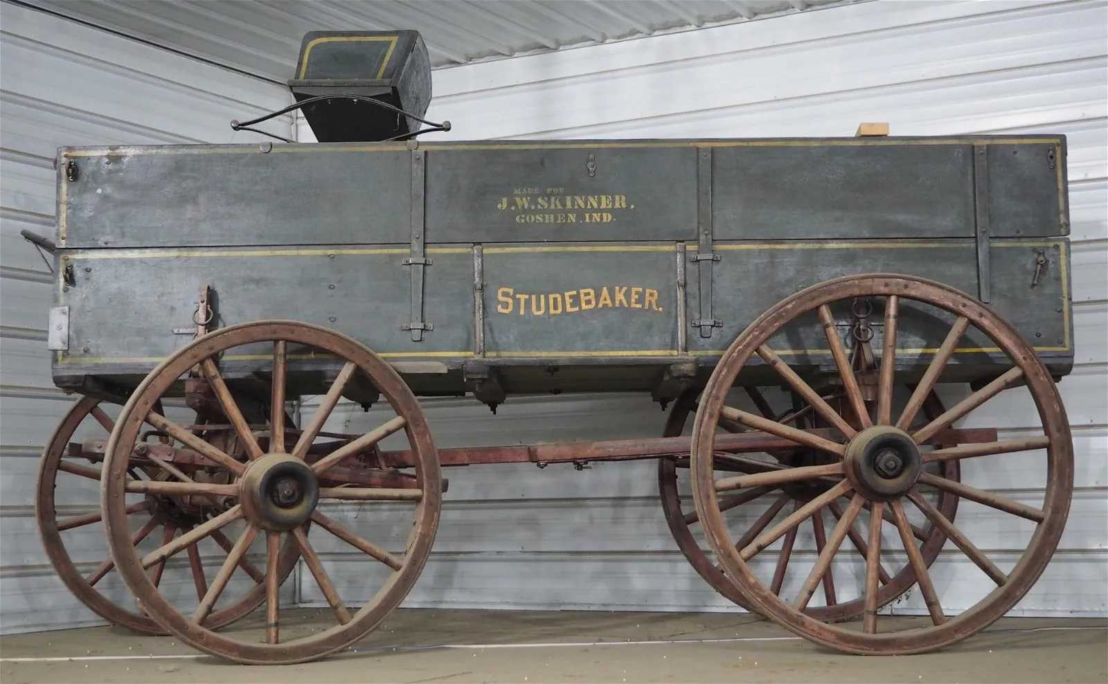 Studebaker wooden box wagon, estimated at $100-$200 at Chupp.