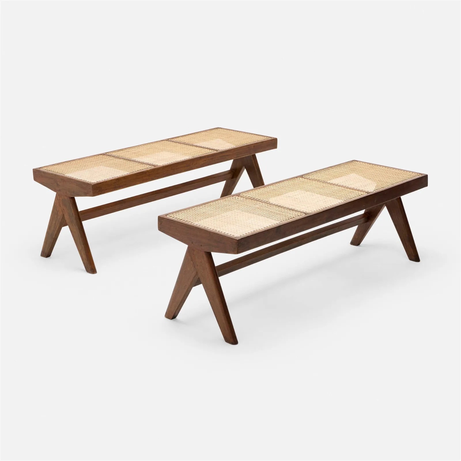Pierre Jeanneret, benches from the M.L.A. Flats building, Chandigarh, India, estimated at $12,000-$15,000 at Wright.

