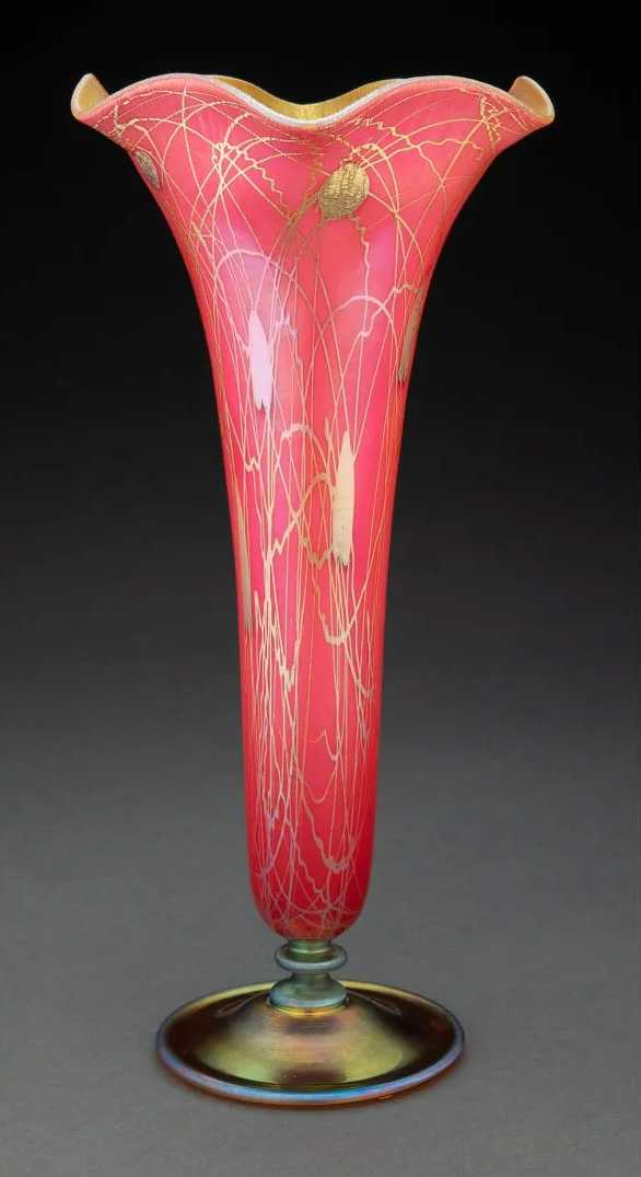 Steuben red Aurene glass footed vase, estimated at $40,000-$50,000 at Heritage.