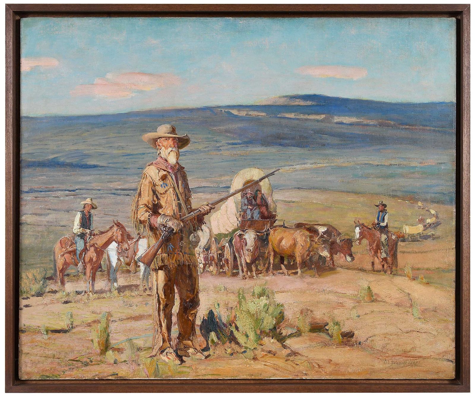 ‘Scout of the Caravan’ by Oscar Edmund Berninghaus, which hammered for $42,000 and sold for $53,760 with buyer’s premium at Brunk Auctions.