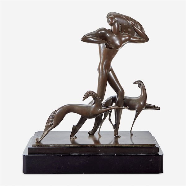 ‘Diana,’ a Boris Lovet-Lorski bronze featuring the Roman goddess known for hunting, attained the highest price for the artist on the LiveAuctioneers platform when it sold for $47,500 plus the buyer’s premium in June 2021. Image courtesy of Freeman’s Hindman and LiveAuctioneers.