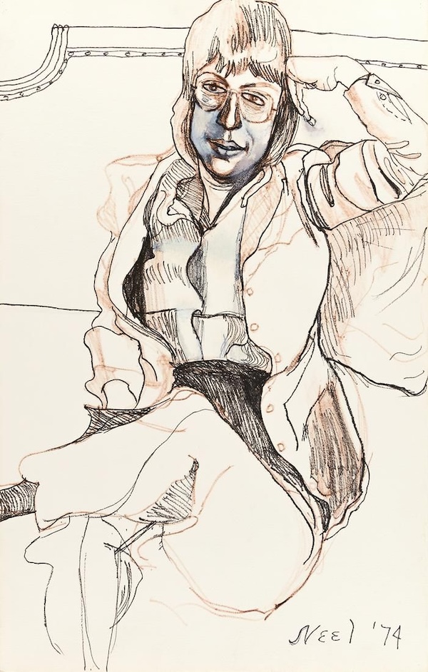A crayon, watercolor, and gouache and pencil Alice Neel portrait of noted feminist journalist and art collector Harriet Lyons soared above its $20,000-$30,000 estimate to bring $70,000 plus the buyer’s premium in June 2021. Image courtesy of Swann Auction Galleries and LiveAuctioneers.